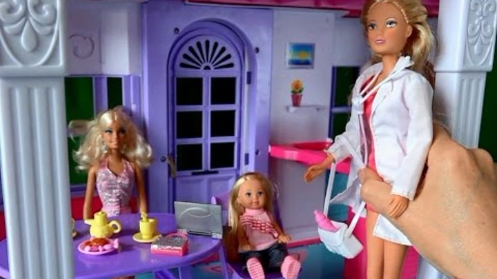 Барби, Челси и Штеффи врач, Застуда Рапунцель серия 51 Видео с куклами