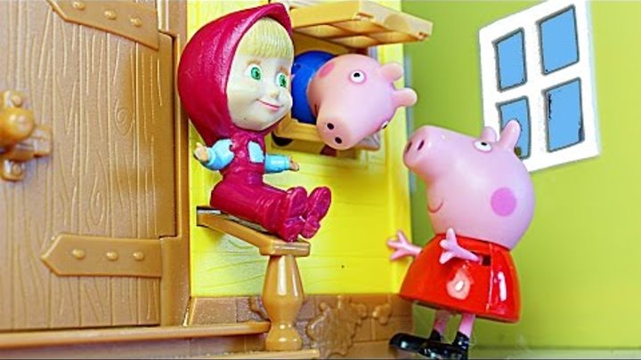 Свинка Пеппа Маша и Медведь Мультфильм для детей Пеппа Джордж и Маша открывают киндер сюрпризы Peppa