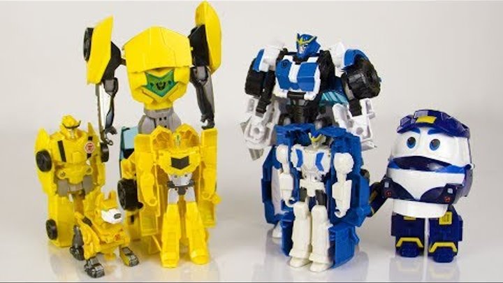 Синие роботы против Желтых роботов. Игрушки Трансформеры.