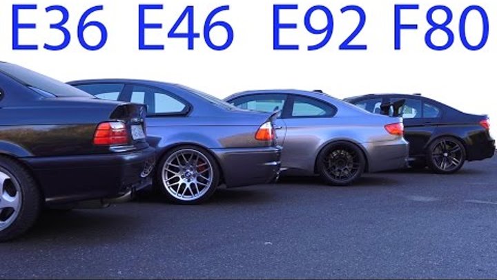BMW M3 E30 vs M3 E36 vs M3 E46 vs M3 E92 vs M3 F80 Sound Battle 5 Generation V8