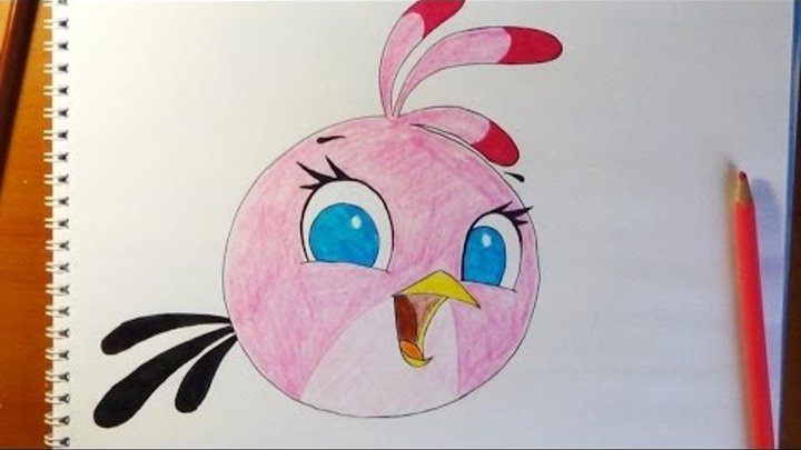How to draw Angry birds Stella, Como dibujar Angry birds, Как нарисовать Angry birds