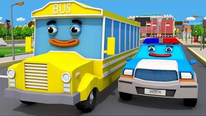 Coche de Policía con el Pequeño Autobús! COCHES de Servicio. Dibujo animado de Coches Para Niños