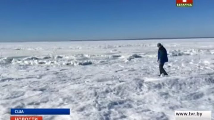 В Массачусетсе житель снял на видео замёрзший океан