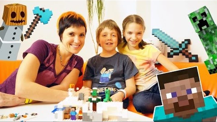МайнКрафт Лего! Адриан и Света помогают Маше собрать Стива! Видео для детей