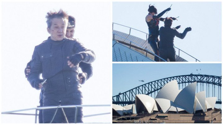 Съемки фильма "Кровотачащая сталь" на крыше Сиднейского оперного театра