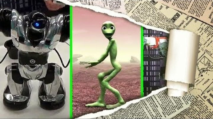 Роботы Против Зеленого Марсианина. Robots VS Funny Alien. Dame Tu Cosita 綠色小男人跳舞 Смешное видео