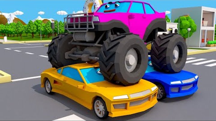 Dessin animé 3D en français pour les enfants de voitures monster truck Le Petit Voitures et Camions