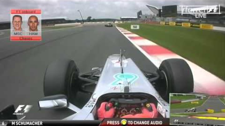 F1 Chases onboard | F1 2012 - R09 - Michael Schumacher vs Hamilton Silverstone