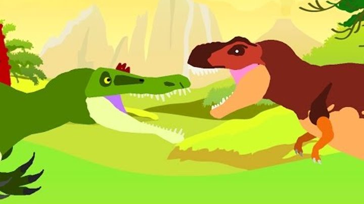 Веселые Динозаврики. Тираннозавр Рекс против Спинозавра. Динозавры мультфильм
