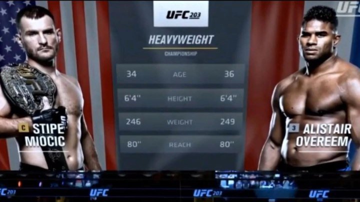 Стипе Миочич vs. Алистар Оверим. Чемпионский бой. UFC 203