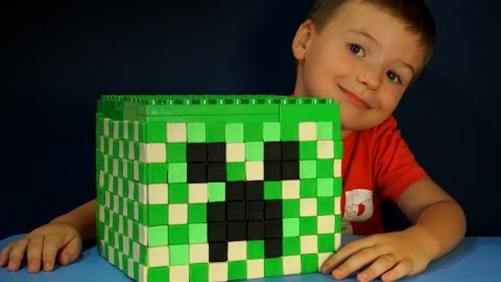Giant Play Doh Lego Minecraft Creeper Head with Surprise Eggs. Игрушки Майнкрафт