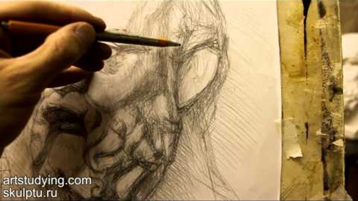 Обучение рисунку. Портрет. 16 серия: рисунок гипсовой головы Сократа, часть 2