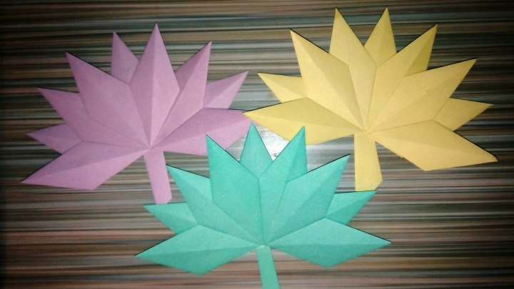 Кленовый лист. Оригами из бумаги. Осенние поделки