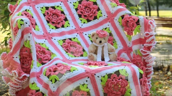 ДЕТСКИЙ ВЯЗАНЫЙ ПЛЕД РОЗА. ПОДРОБНЫЙ МАСТЕР-КЛАСС КАК СВЯЗАТЬ ПЛЕД. Crochet Baby Blanket ROSE