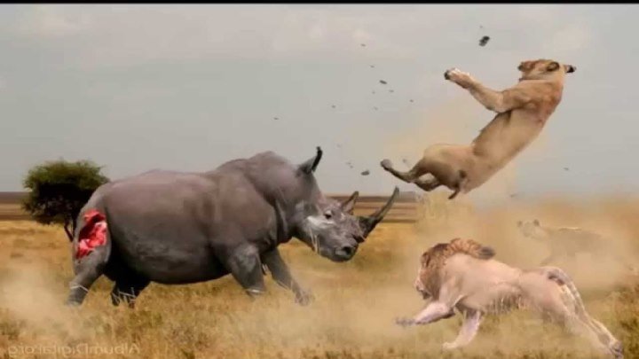 Носорог против слона, львов, буйвола