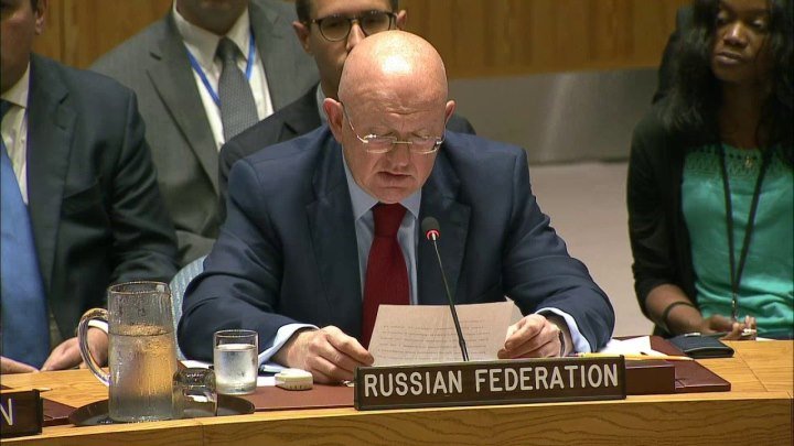 Выступление представителя России в ООН Василия Небензи на заседании Совбеза