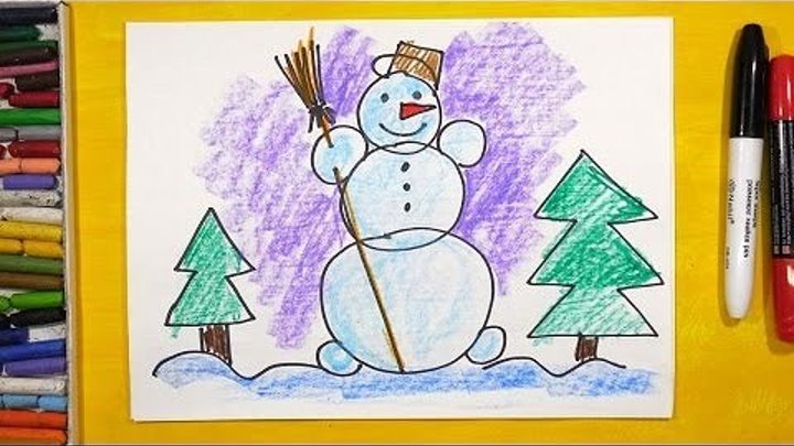 Как нарисовать Снеговика. Урок рисования для детей от 3 лет | Раскраска для детей
