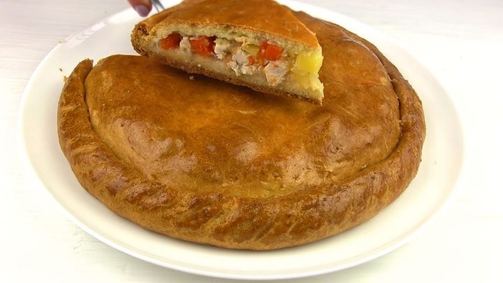 Пирог "Уютный" на кефире Сочный Вкуснейший Простой с тыквой и курицей
