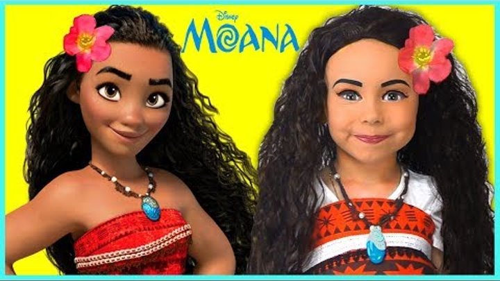 DISNEY MOANA MAKEUP Tutorial for Kids & Costume Disney Princess Alisa Pretend Play with Toy and Doll