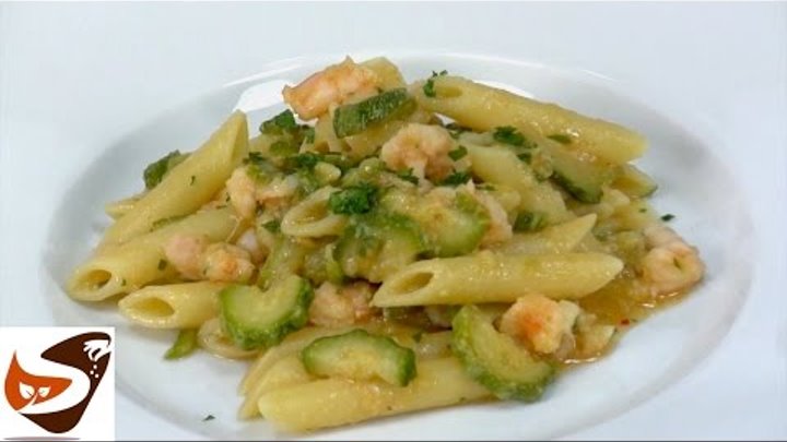 Pasta zucchine e gamberetti - primi piatti veloci (zucchini pasta and shrimp)