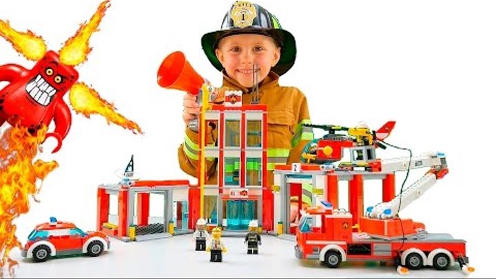 Лего Сити Пожарная Часть 60110 и Пожарный Даник. Тушим Фургон Пиццерию 60150. Lego City Fire Station