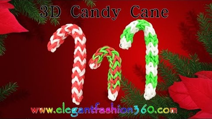 Rainbow Loom Candy Canes 3D Charms - How to Loom Bands Santa Claus/Christmas/Holiday/Ornaments
