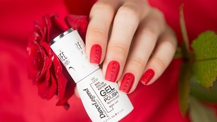 Red Show Gel — Red matte nails with glossy drops