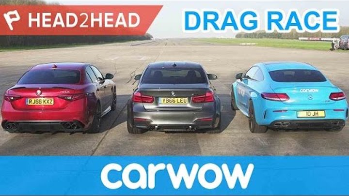 BMW M3 v Mercedes-AMG C63 S v Alfa Romeo Giulia QV - DRAG RACE, BRAKE & DRIFT OFF | Head2Head BMW M3 v Mercedes-AMG C63 S v Alfa Romeo Giulia QV - DRAG RACE, BRAKE & DRIFT OFF | Head2Head