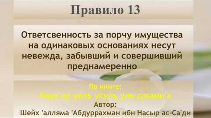 Правило 13 - ответственность за порчу имущества на одинаковых основаниях несут невежда