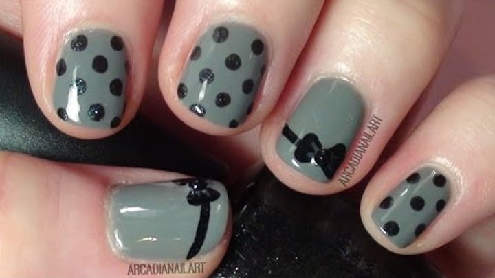 Easy Nail Art - Bow and Polka Dot Design on Short Nails | ArcadiaNailArt