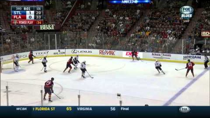 Brian Elliott robs Aleksander Barkov. St. Louis Blues vs Florida Panthers Feb 15 2015 NHL