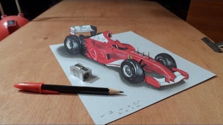 3D Anamorphic Drawing, Ferrari Formula 1 Car, Time Lapse