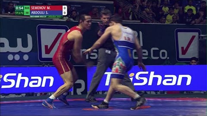 Round 2 GR - 59 kg: M. SEMENOV (RUS) df. S. ABDOULI (IRI), 3-1 Round 2 GR - 59 kg: M. SEMENOV (RUS) df. S. ABDOULI (IRI), 3-1