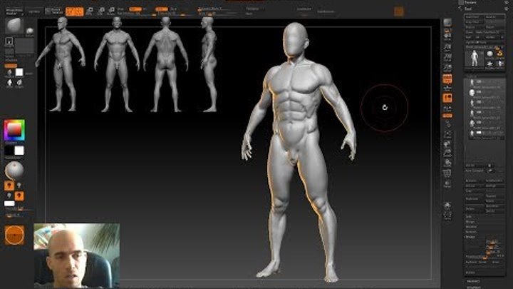 Human anatomy sculpting in Zbrush - from scratch to ready model of 3d man