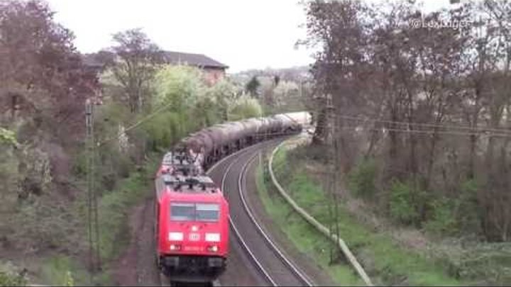 DB 185 352-2 mit einer BR 152 und einem Güterzug in Rüdesheim am Rhein