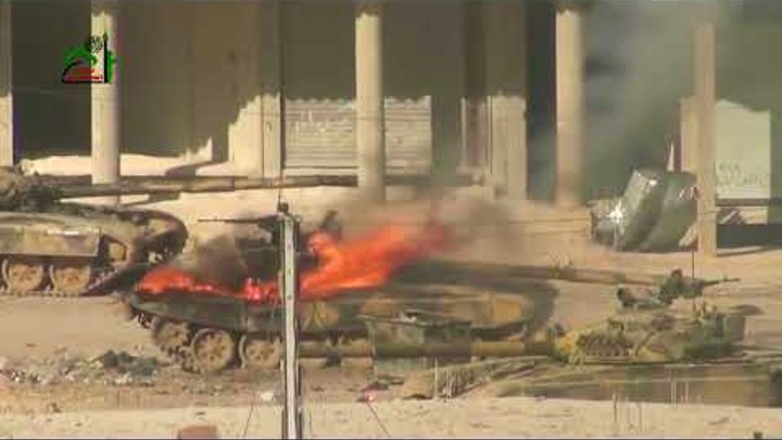 Сирия , попадание из РПГ в танк Т - 72 , поджог и детонация . Только 18 +