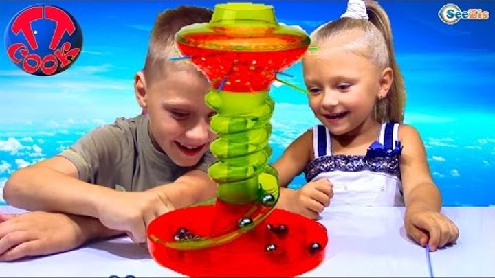 Челлендж от Ярославы и Игорька! Веселая игра для детей. Family Fun Game for Kids KerPlunk Challenge