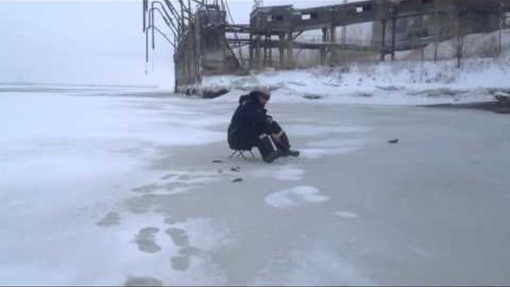 Вольск причал завода Большевик зима рыбалка ,клевал окунь 3.01.15