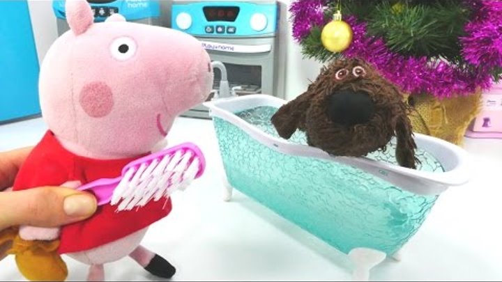 Видео с игрушками! Свинка Пеппа онлайн! Игрушки из мультфильмов: Peppa Pig подарили собачку!