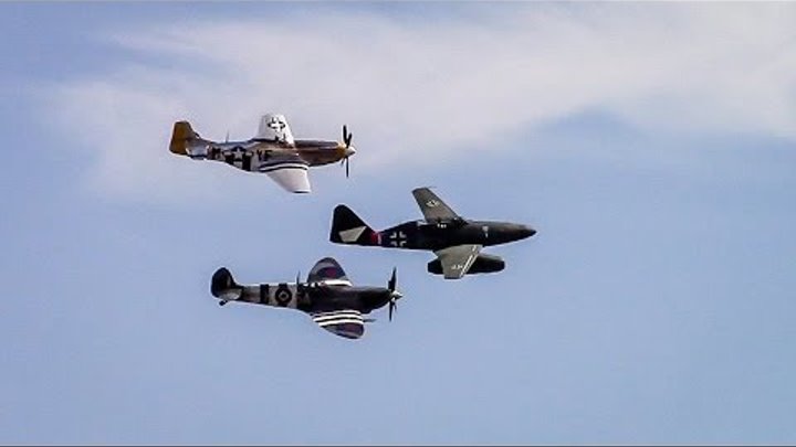 RARE! Me-262 Flight at Wings Over Houston. Formation flight with P-51 Mustang & Spitfire!