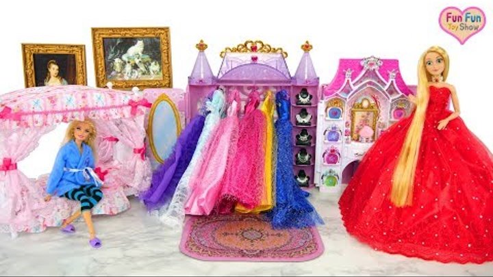 Princess Barbie Rapunzel Bedroom Morning Dress up Putri boneka Barbie Kamar Tidur Princesa Quarto