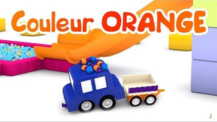 Dessins animés éducatifs 3D. Apprendre couleurs. Quatre voitures colorées: orange.