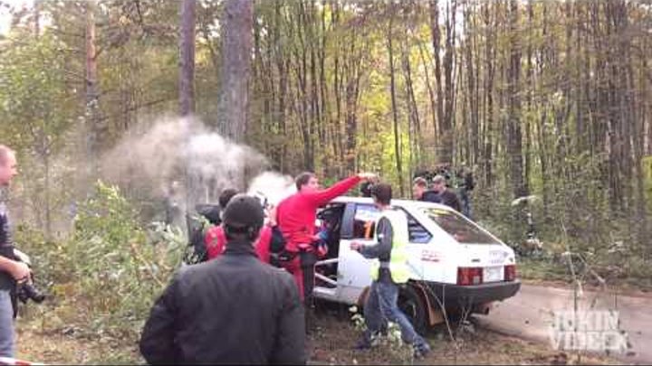 White Rally Car Smashes Into Tree - Photographer Nearly Hit! White Rally Car Smashes Into Tree - Photographer Nearly Hit!