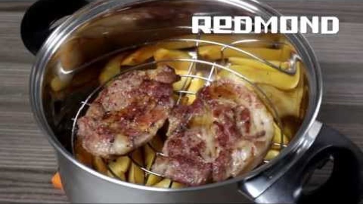 Cвиные отбивные и картофель айдахо, видео рецепт для аэрогриля REDMOND RAG-241 #1