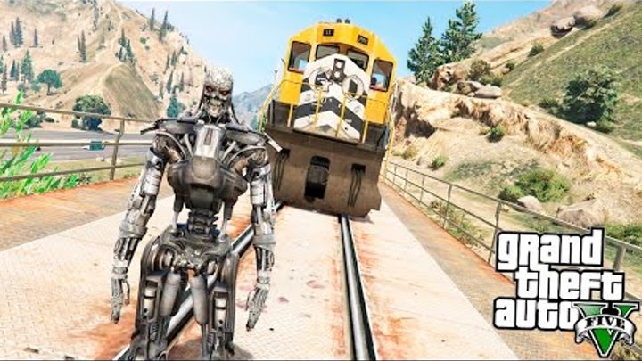 GTA 5 Моды: Терминатор Т-600! - Терминатор против Поезда! смотреть онлайн GTA 5 Моды: Терминатор Т-600! - Терминатор против Поезда!