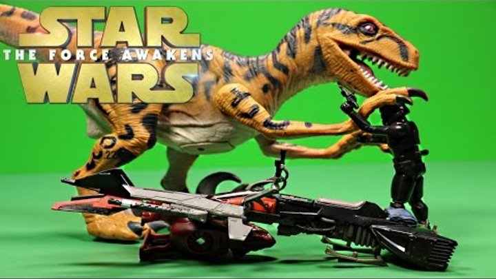 Star Wars Elite Speeder Bike Vehicle Vs Jurassic World Giant Velociraptor In Force Awakens