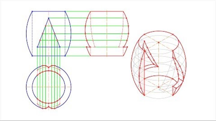 Начертательная геометрия. Двойное проницание. Часть 1. Построение трёх проекций