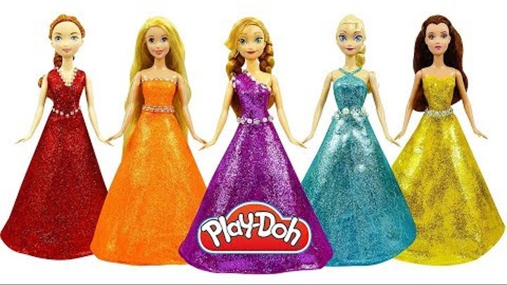 Куклы Принцессы Диснея Лепим СУПЕР ЯРКИЕ ПЛАТЬЯ из Плей До Поделки из пластилина Play Doh