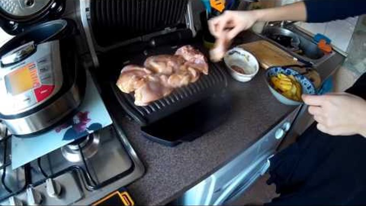 Tefal GC 702 D Optigrill - Первый опыт приготовления курицы и овощей на электрогриле.