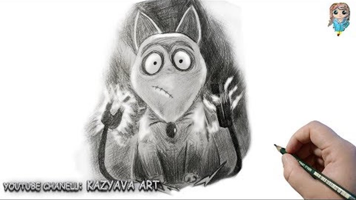 Как нарисовать собаку Спарки карандашом поэтапно | короткометражка Франкенвини Тима Бёртона